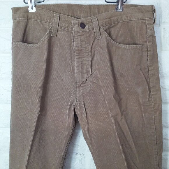 Vintage 70s-80s Sears Trim Fit Corduroy Pants 34-Long Western Bootcut Flare Tan - Picture 3 of 10